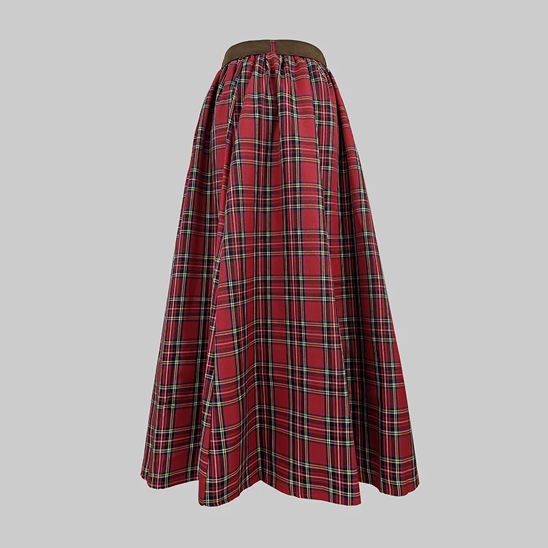 Tinaa A-line Red Plaid Skirts for Women 2026 Spring Summer Retro Christmas Dance Party Elegant Lined Long Skirt with Belt 195448 - Image 4